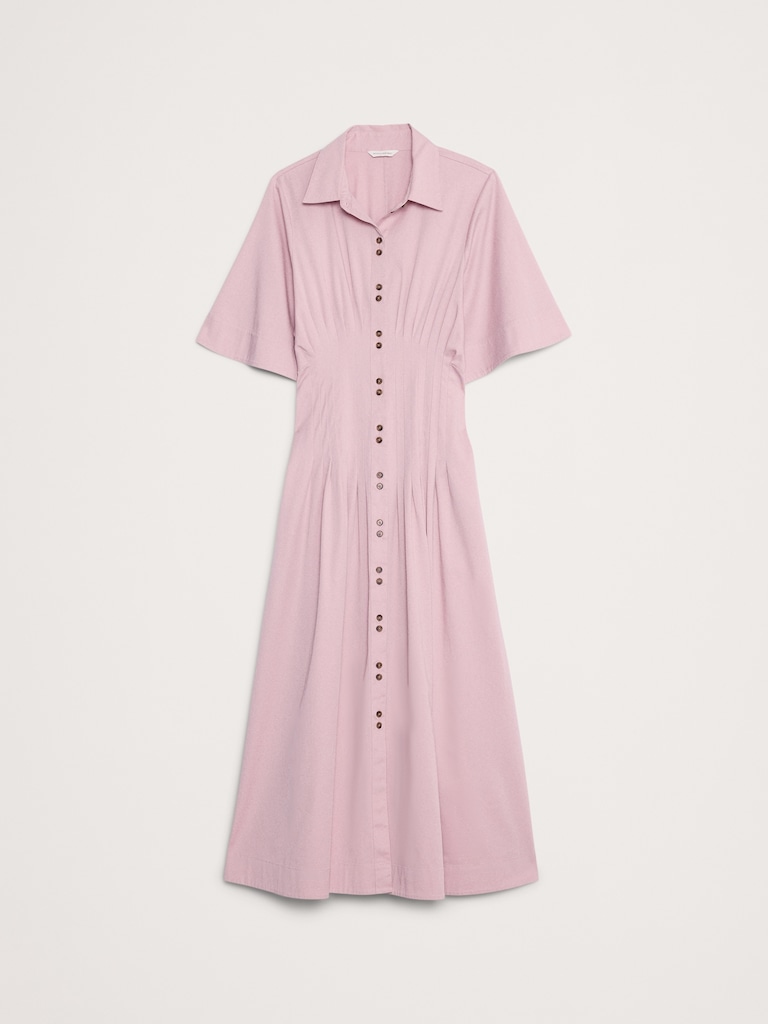 Stretch-Cotton Poplin Pintuck Long-Midi Shirt Dress