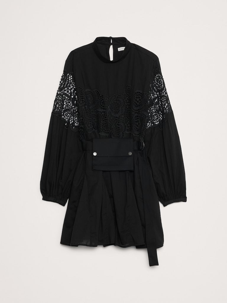 Cotton & Lace Mock-Neck Dress with Removable Belt Bag