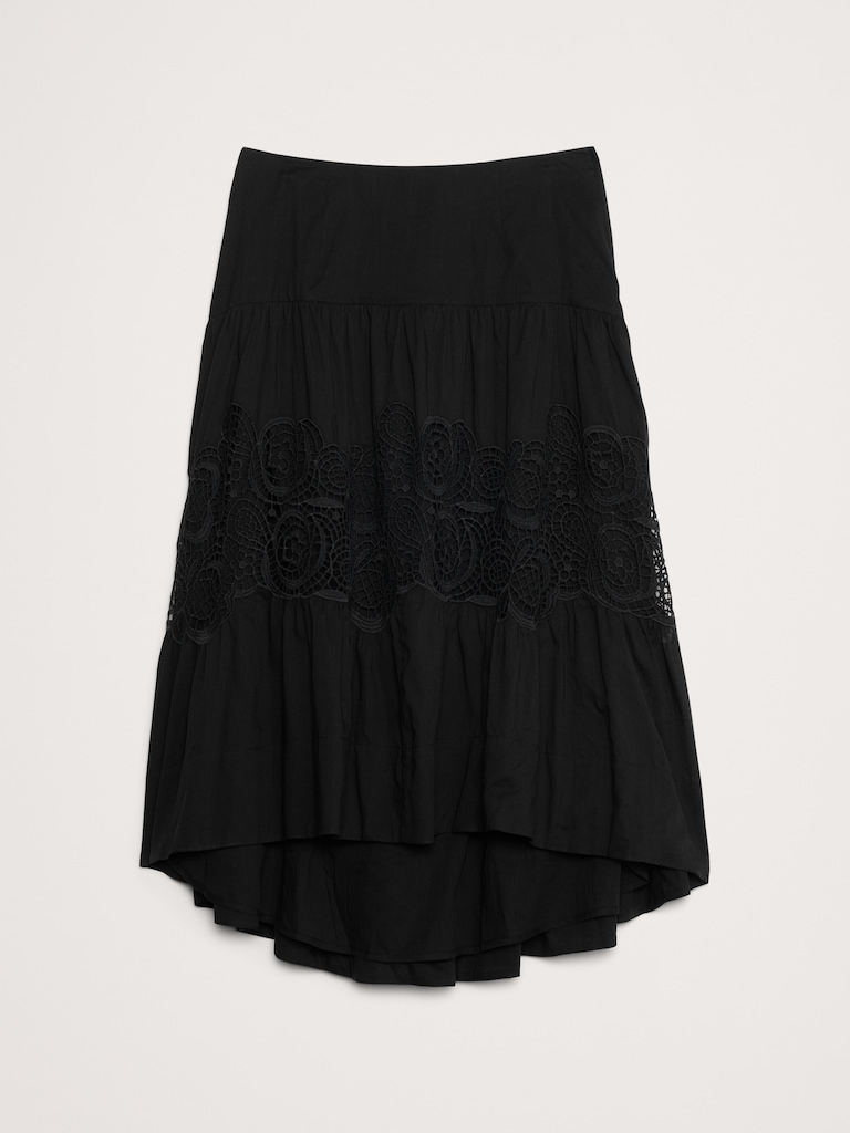 Cotton & Lace Drop-Waist Tiered Skirt