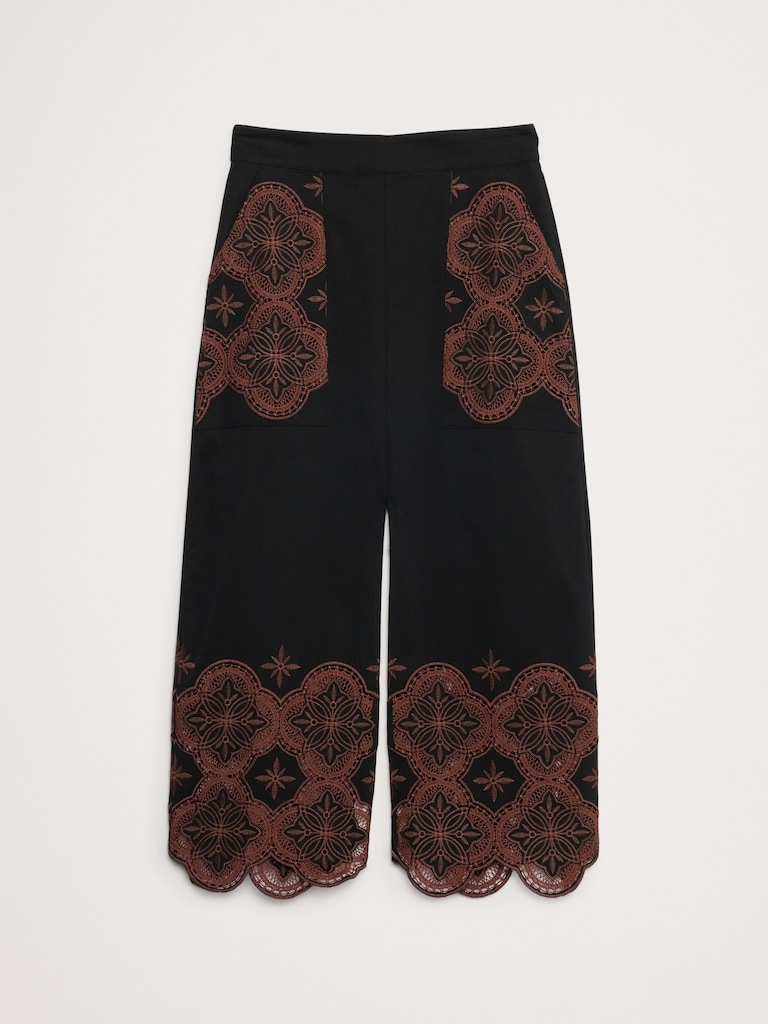 Embroidered Corduroy Midi Skirt