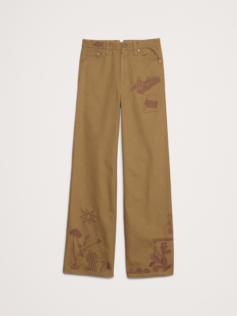 High-Rise Embroidered Cotton Canvas Relaxed-Straight Pant