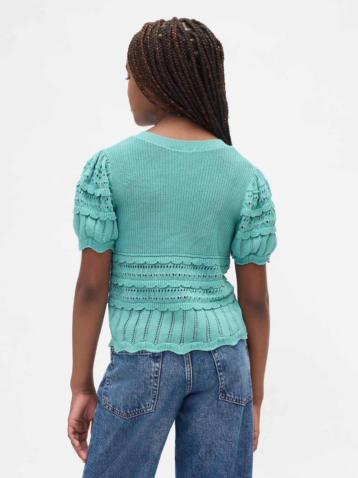 Kids Scalloped Mixed-Stitch Sweater