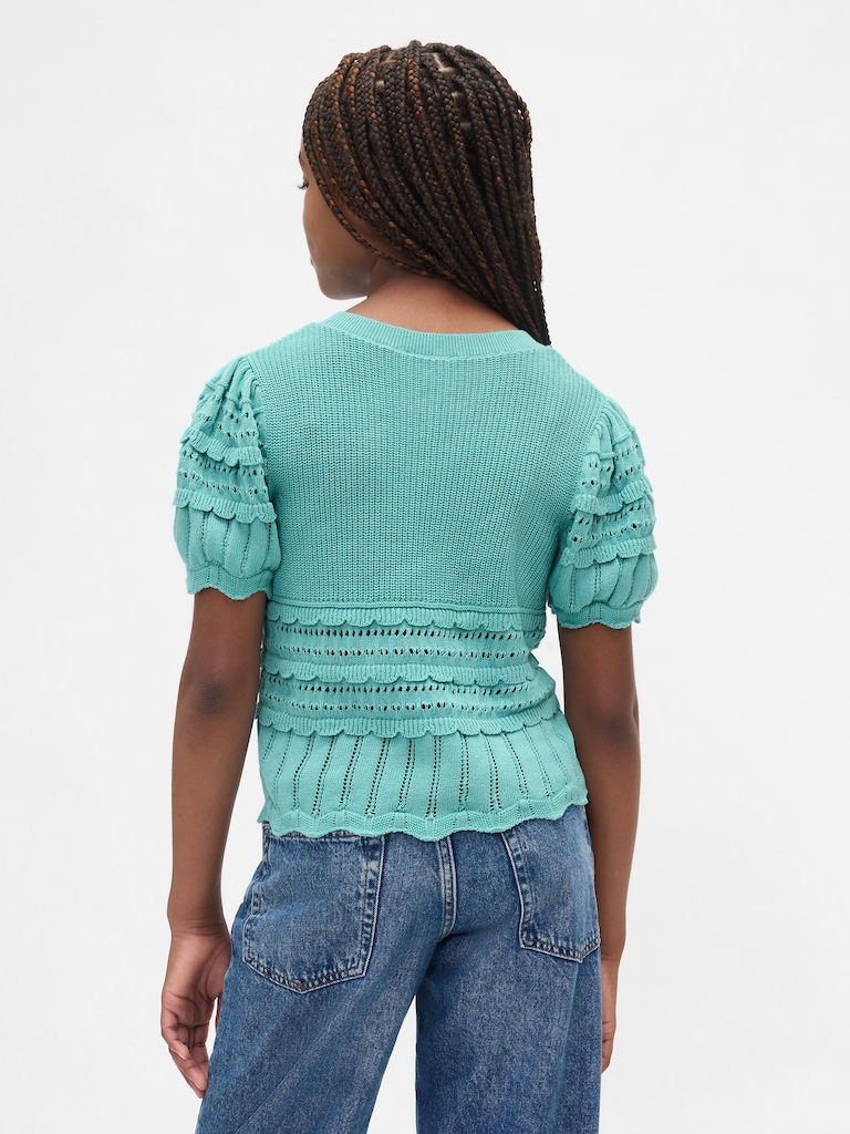 Kids Scalloped Mixed-Stitch Sweater