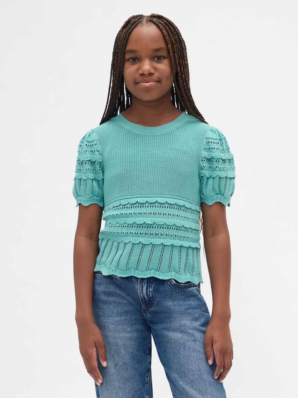 Kids Scalloped Mixed-Stitch Sweater