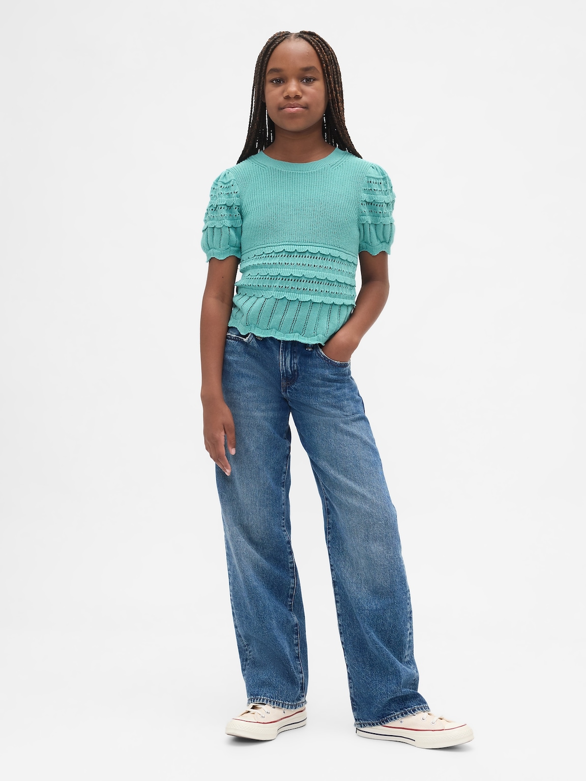 Kids Scalloped Mixed-Stitch Sweater