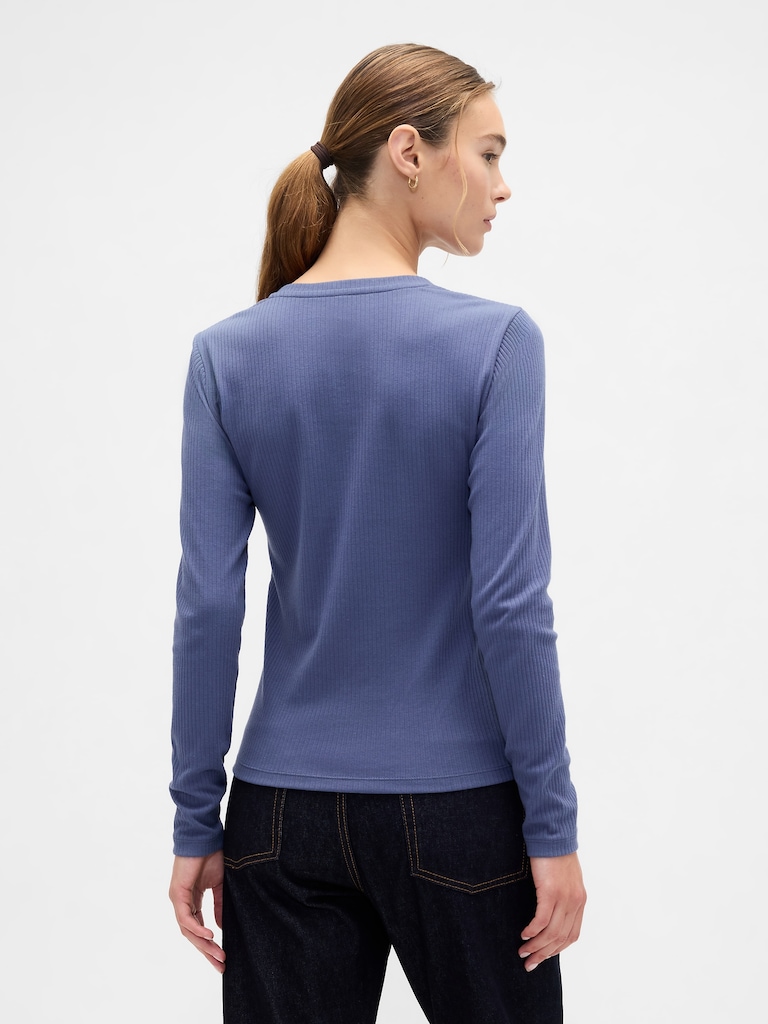 Ribbed Button-Up Top