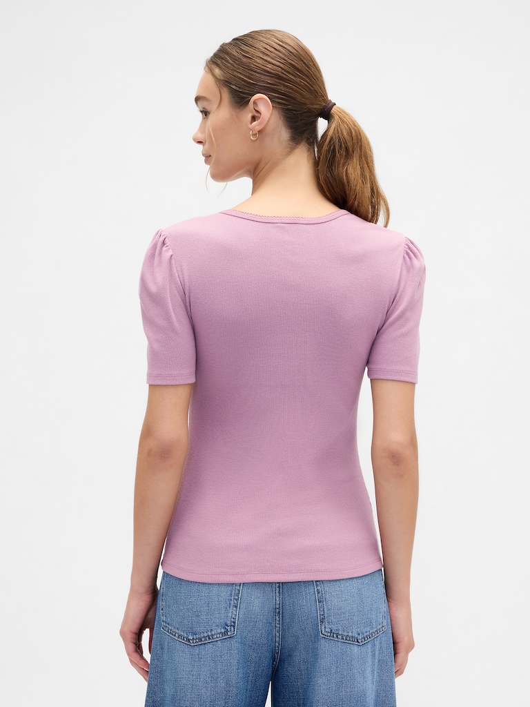 Ribbed Scoopneck Puff Sleeve Top