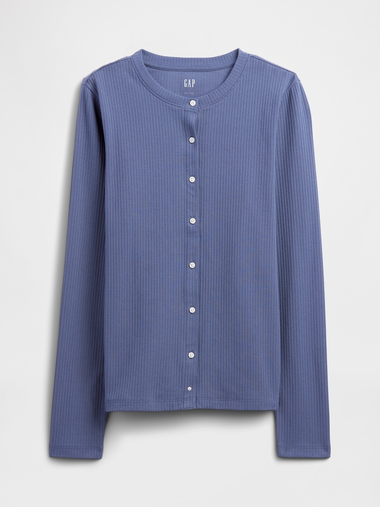 Ribbed Button-Up Top