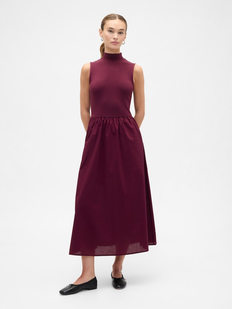 Sleeveless Mockneck Midi Dress