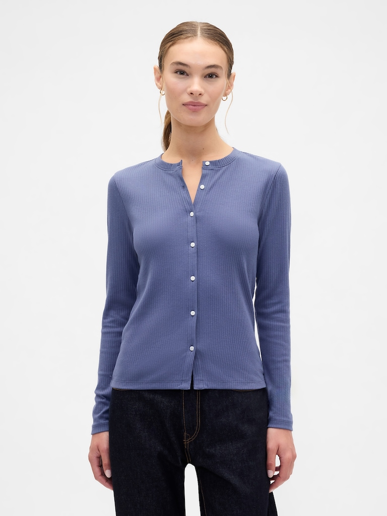 Ribbed Button-Up Top
