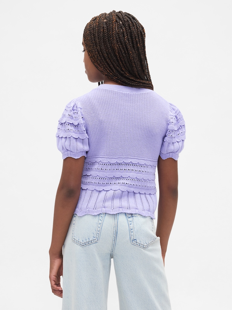 Kids Scalloped Mixed-Stitch Sweater