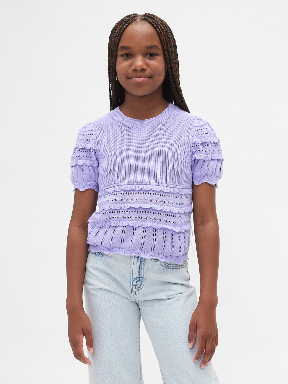 Kids Scalloped Mixed-Stitch Sweater