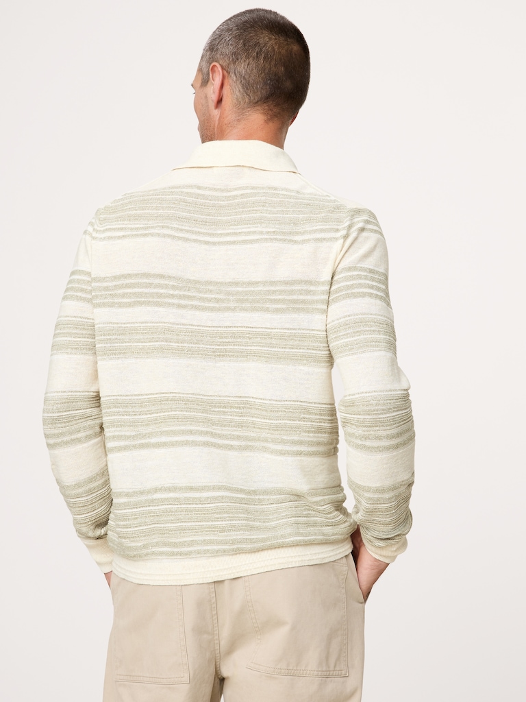 Stripe Cotton-Linen Sweater Polo