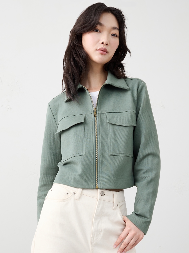 Knit Twill Cropped Jacket
