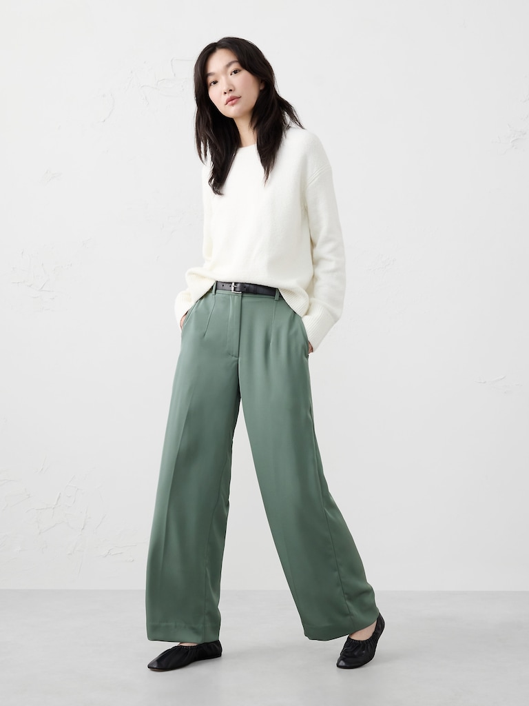 Wide-Leg High-Rise Sheen Trouser