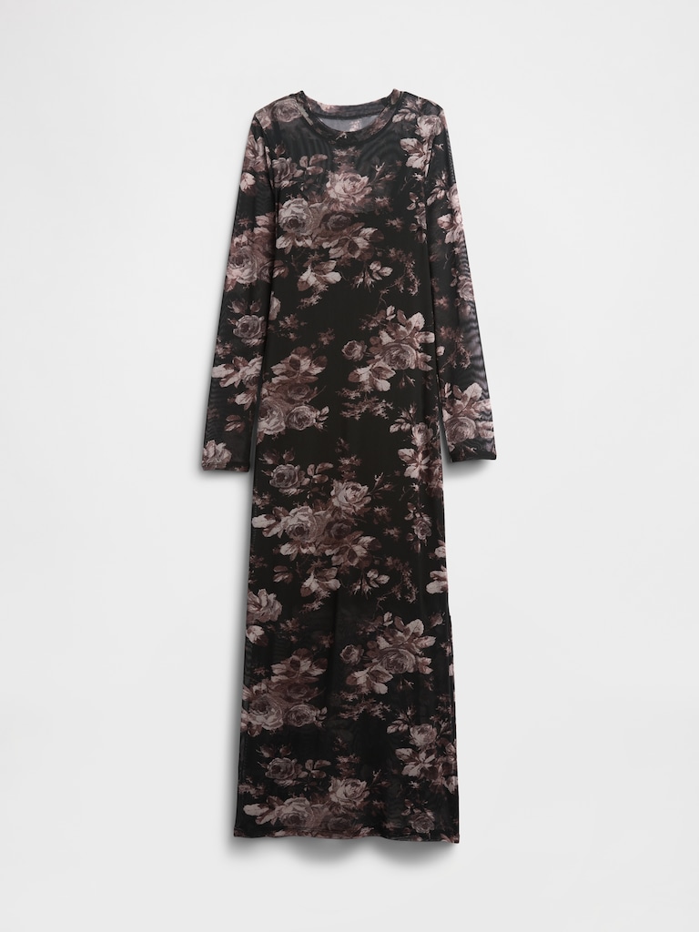 Print Mesh Maxi Dress