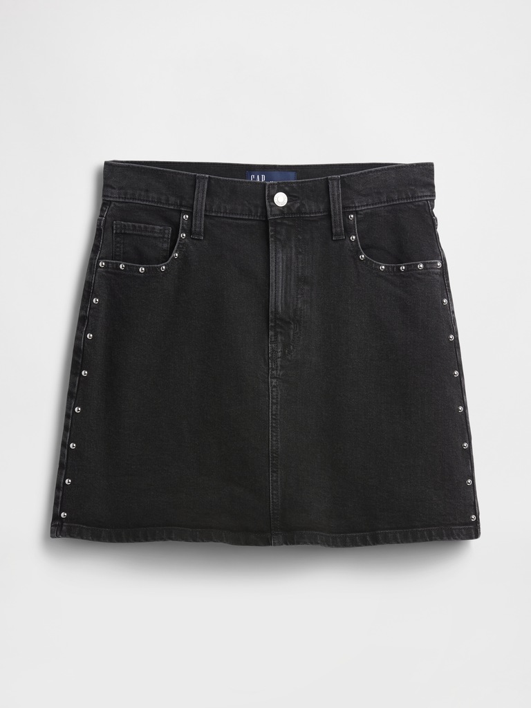 High Rise Studded Denim Mini Skirt