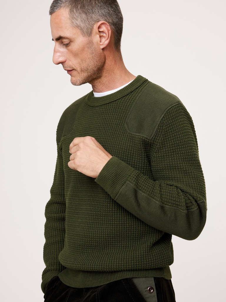 Cotton-Merino Waffle Patch Sweater