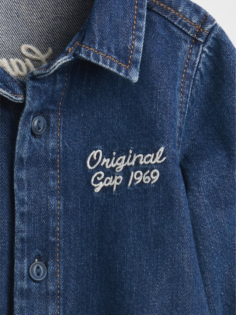 Baby Denim Bear Logo Coveralls