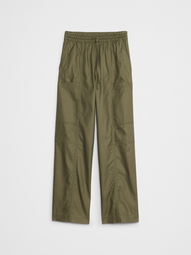 Wide-Leg Mid-Rise Cargo Pull-On Pant