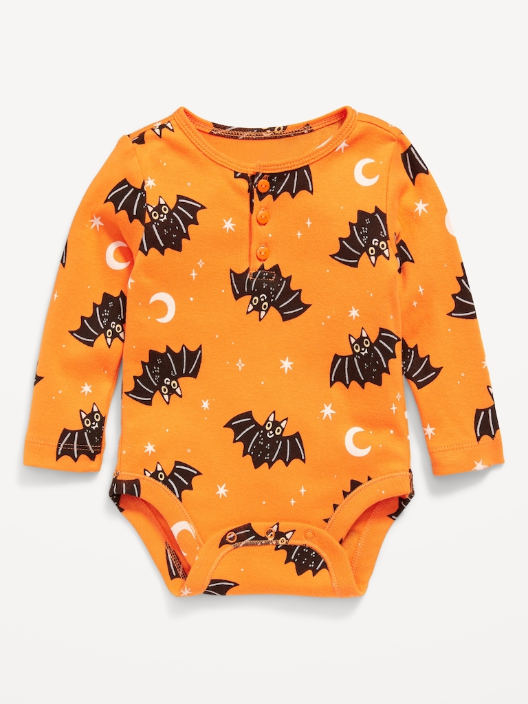 Printed Long-Sleeve Henley Bodysuit for Baby