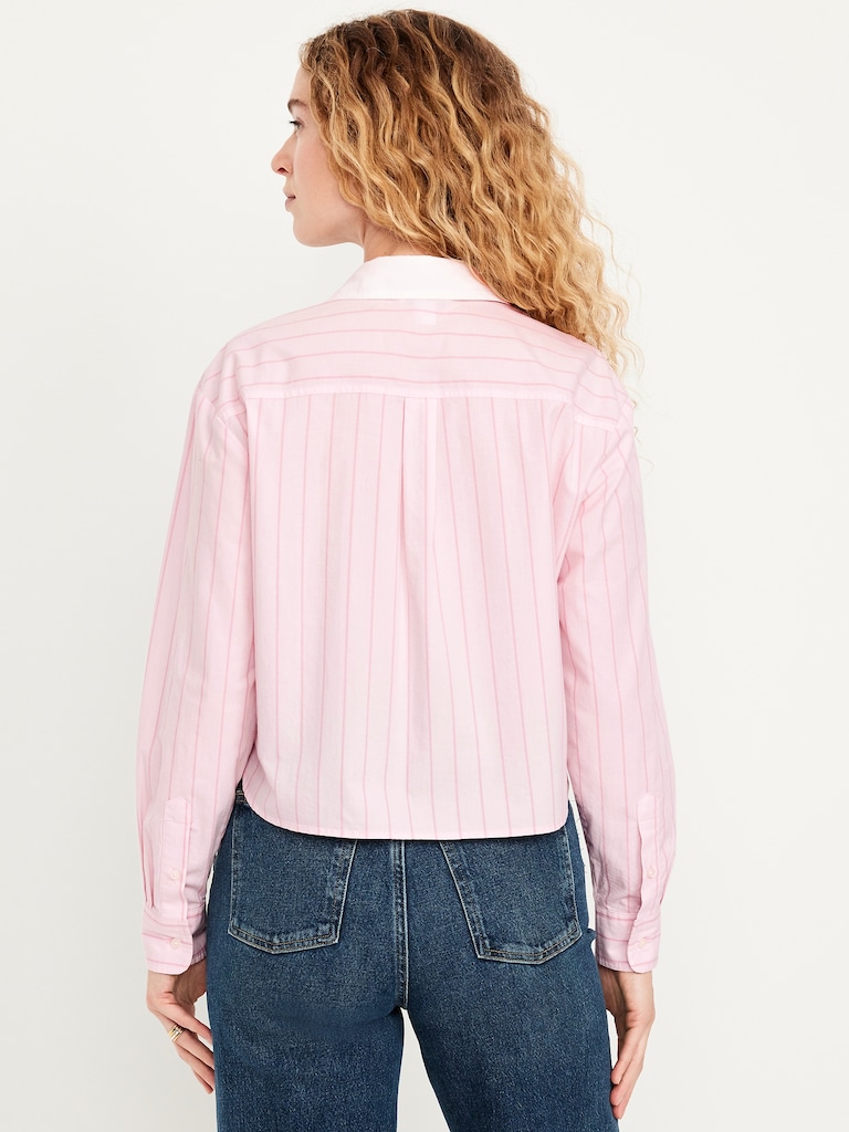 Cropped Button-Down Striped Shirt
