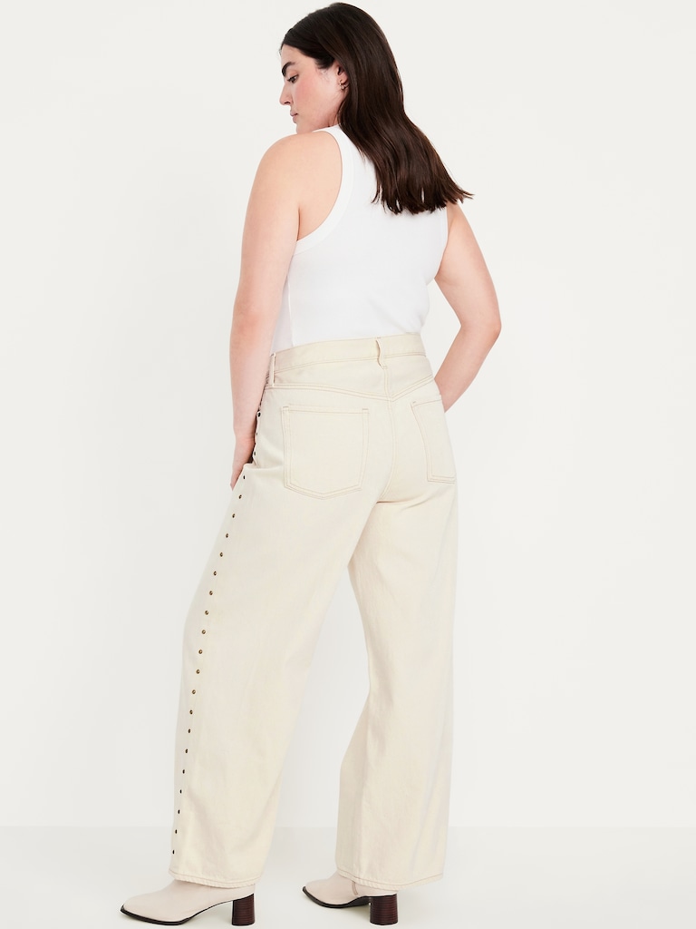 High-Waisted Baggy Wide-Leg Studded Jeans