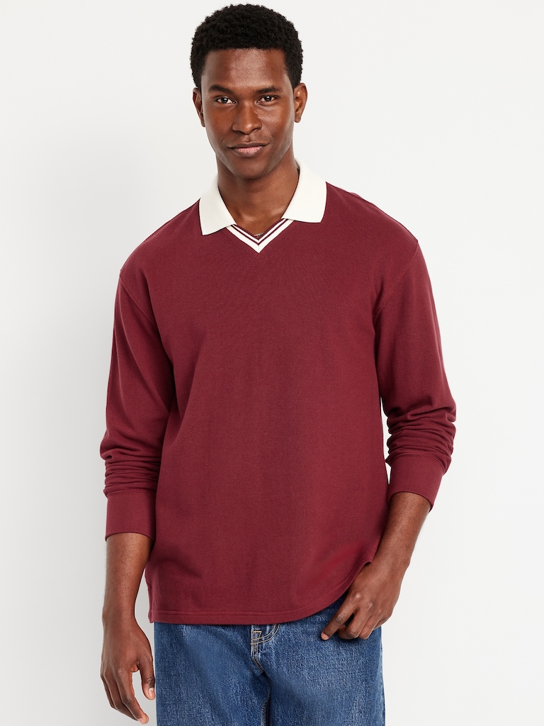 Long-Sleeve V-Neck Polo