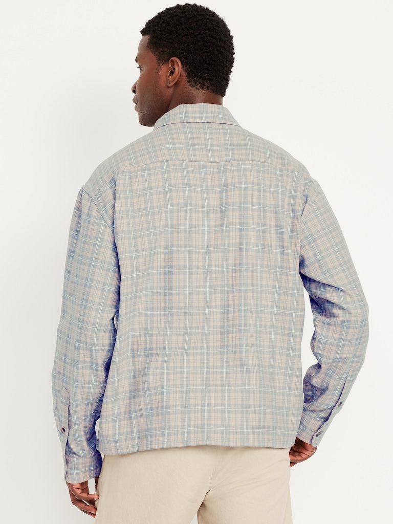 Loose Fit Cropped Plaid Flannel Shirt