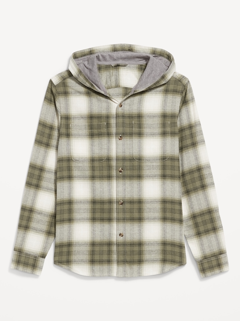 Hooded Plaid Flannel Shirt