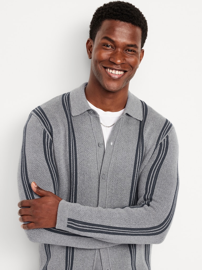 Striped Button-Front Cardigan Sweater