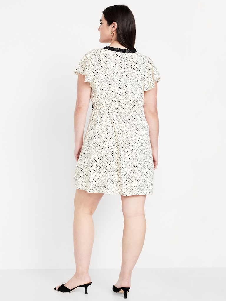 Fit & Flare Crepe Lace-Trim Mini Dress