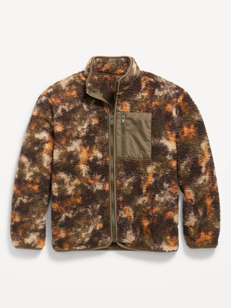 Printed Sherpa Zip-Pocket Jacket for Boys