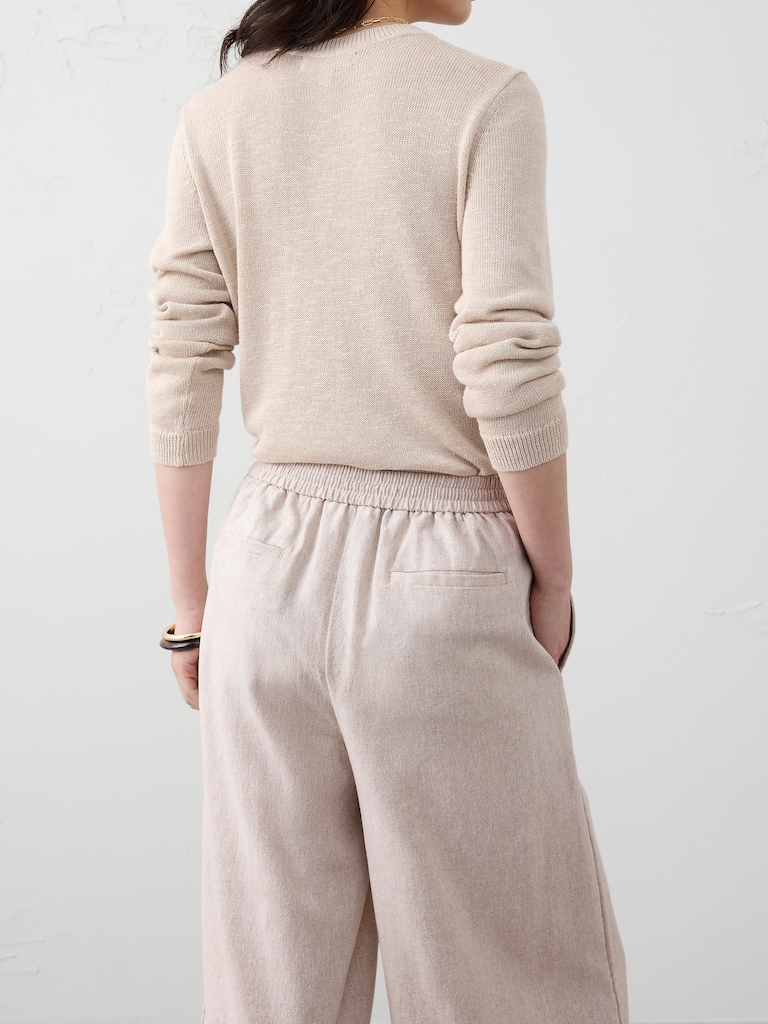 Wide-Leg High-Rise Linen-Blend Cropped Pull-On Pant