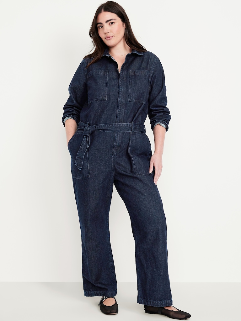 Long-Sleeve Denim Jumpsuit