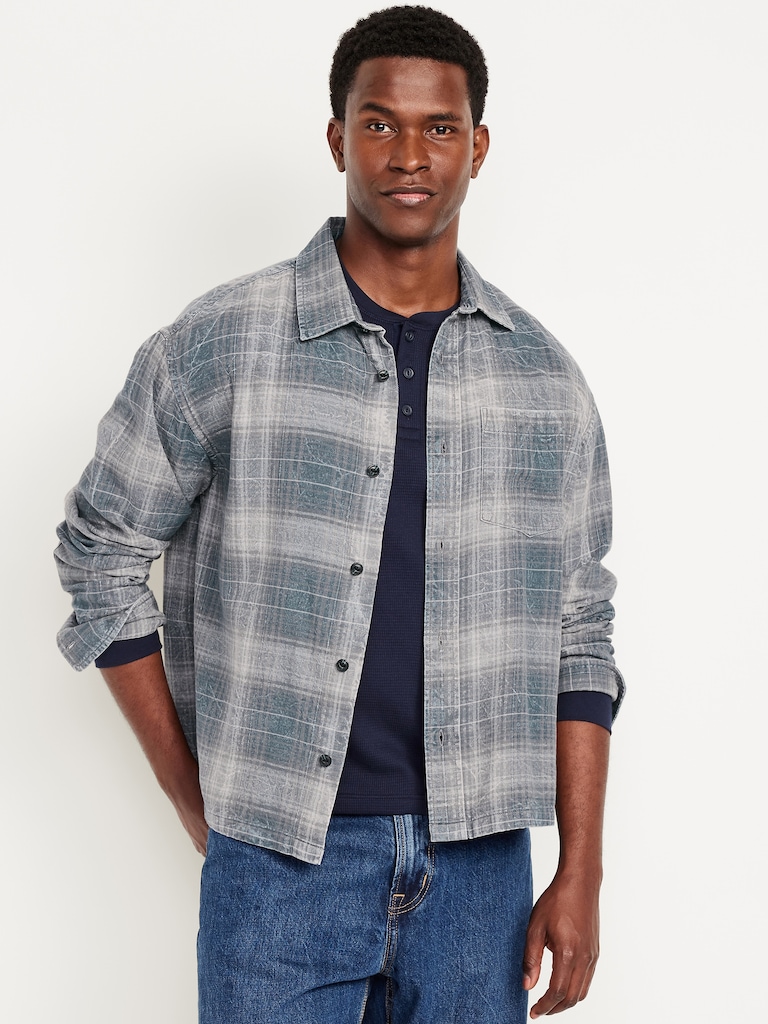 Cropped Plaid Flannel Shirt