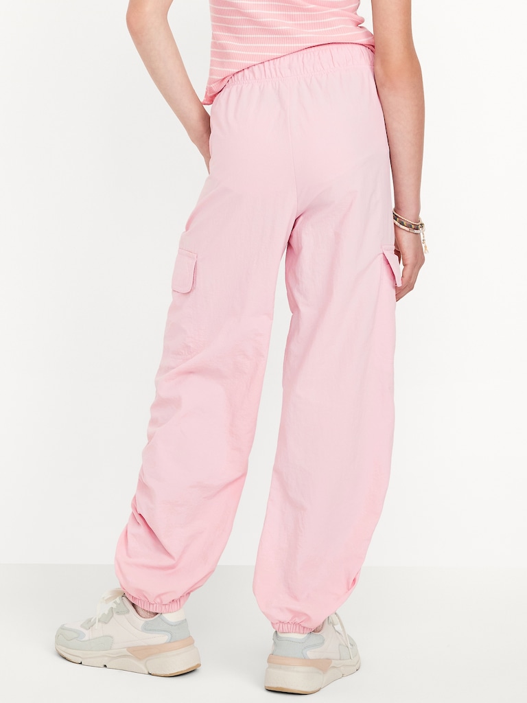 High-Waisted Side Ruched Cargo Parachute Joggers for Girls