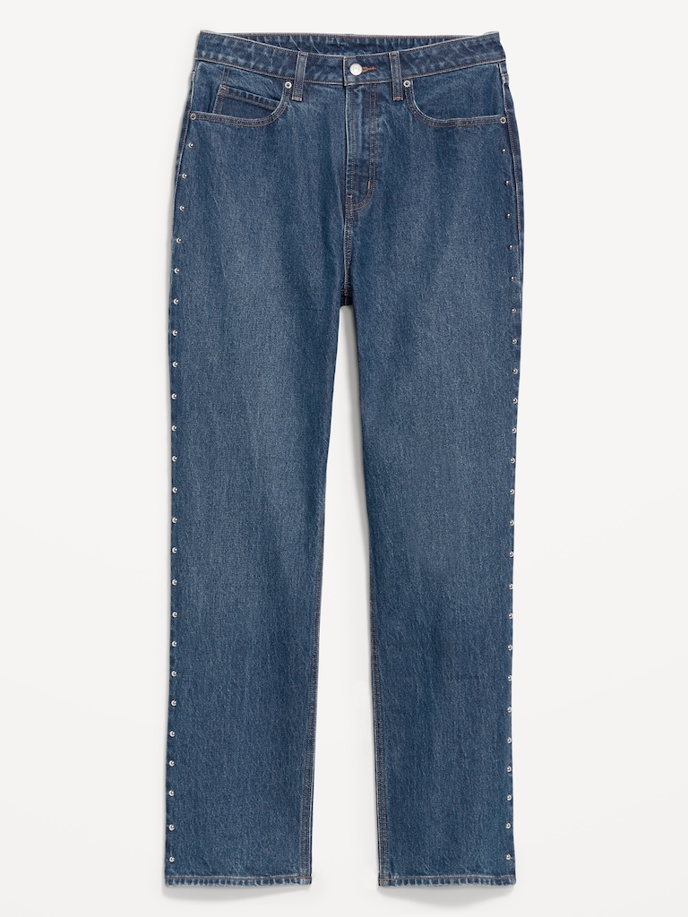 Extra High-Waisted Studded Straight Jeans