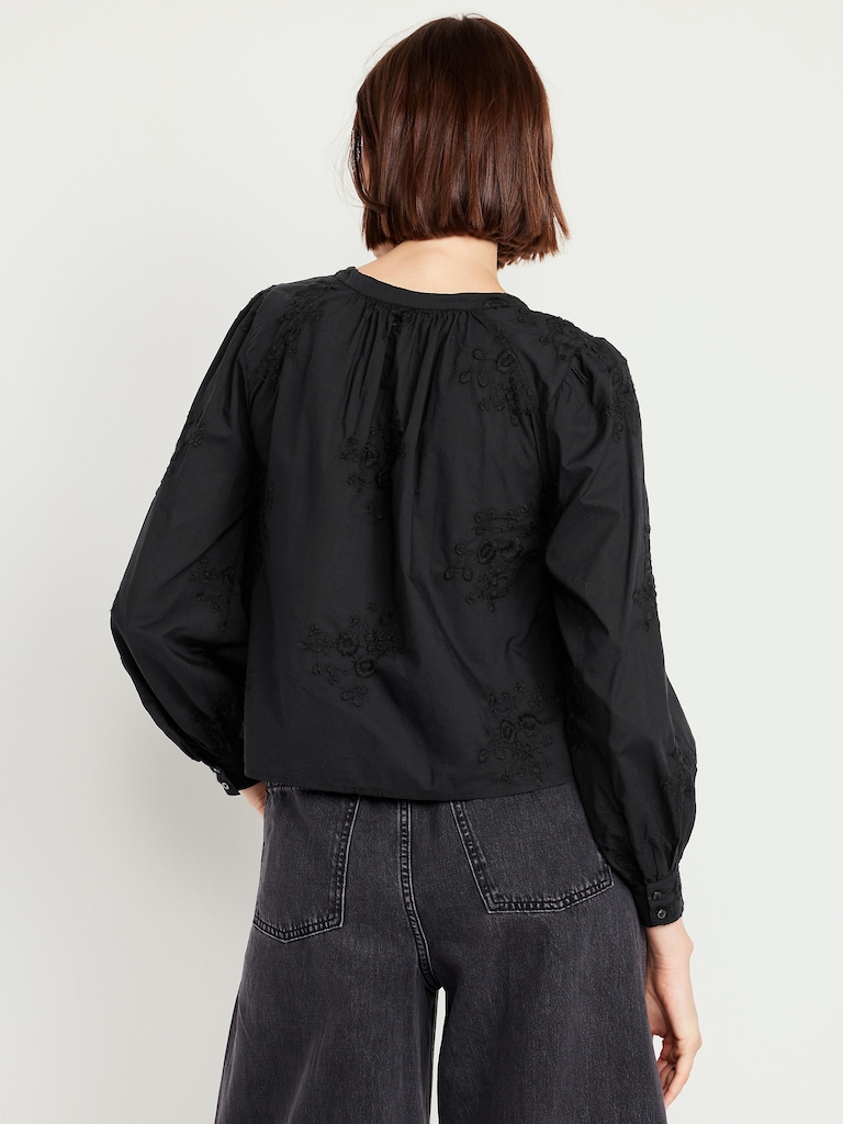 Button-Down Embroidered Top