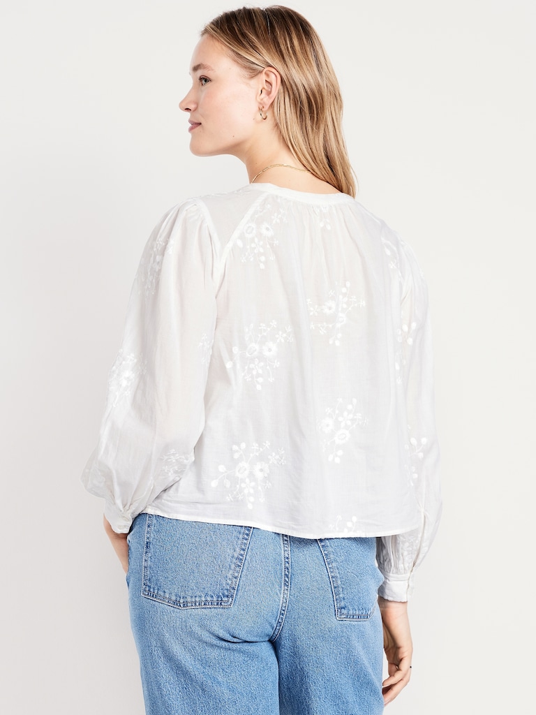 Button-Down Embroidered Top