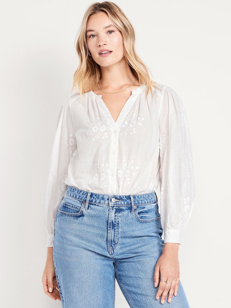 Button-Down Embroidered Top