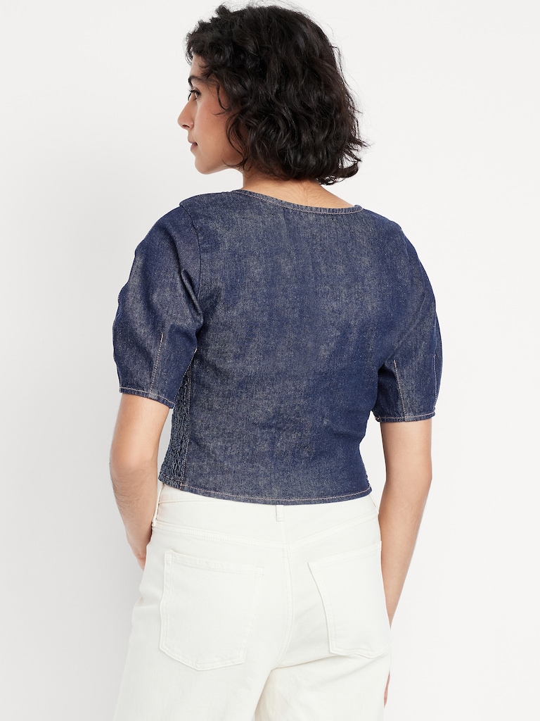 Square-Neck Denim Cropped Top