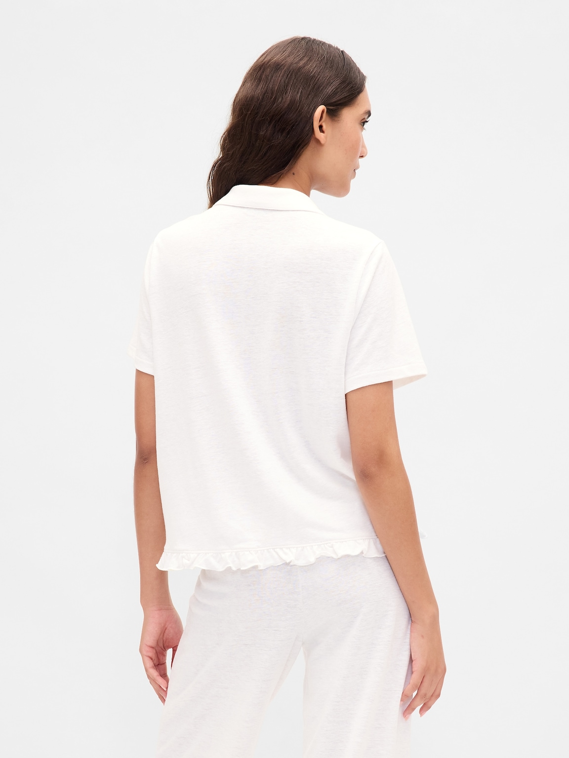 Linen-Blend Ruffle PJ Shirt