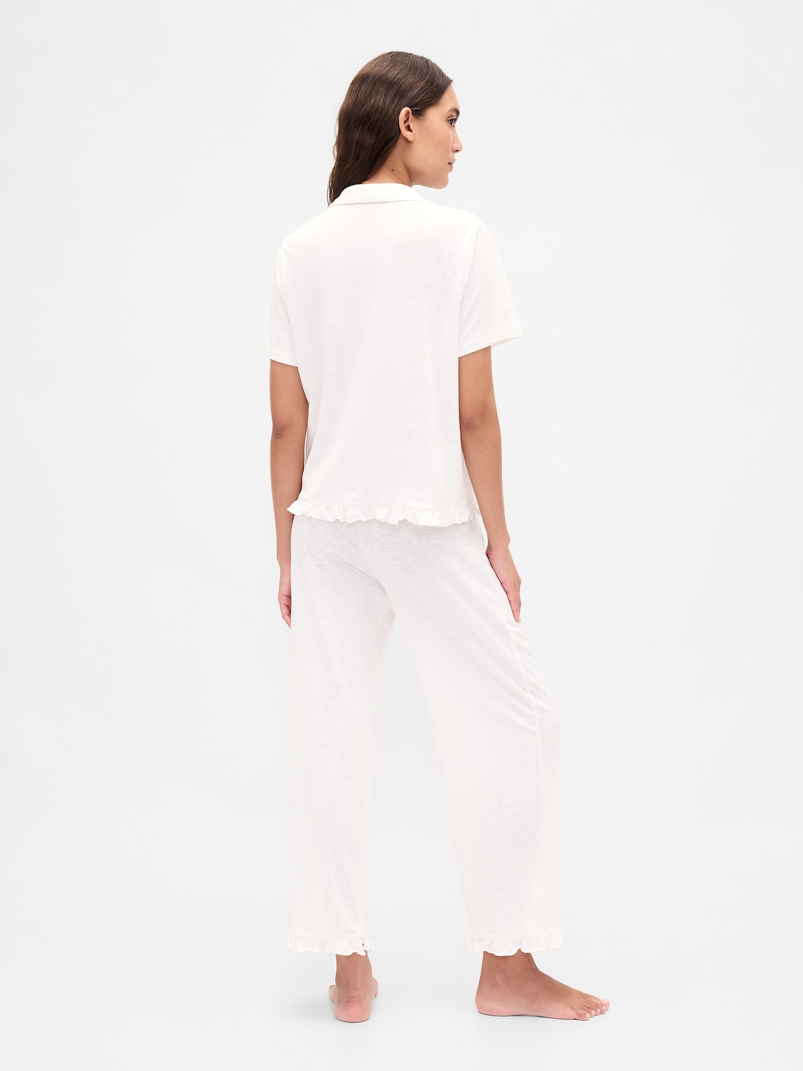 Linen-Blend Ruffle PJ Pants