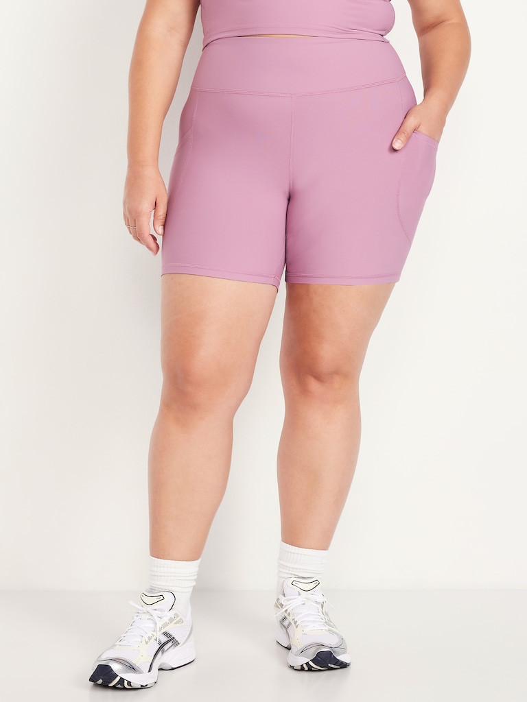 High-Waisted PowerSoft Pocket Biker Shorts -- 6-inch inseam