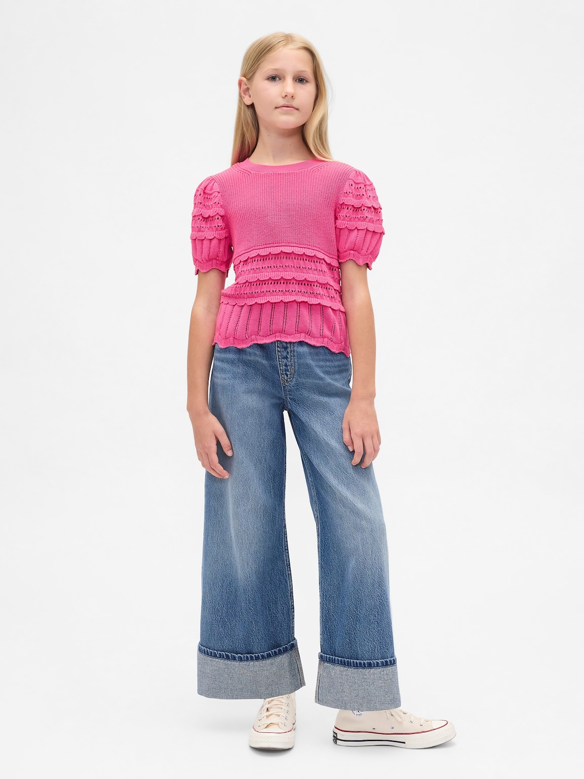 Kids Scalloped Mixed-Stitch Sweater