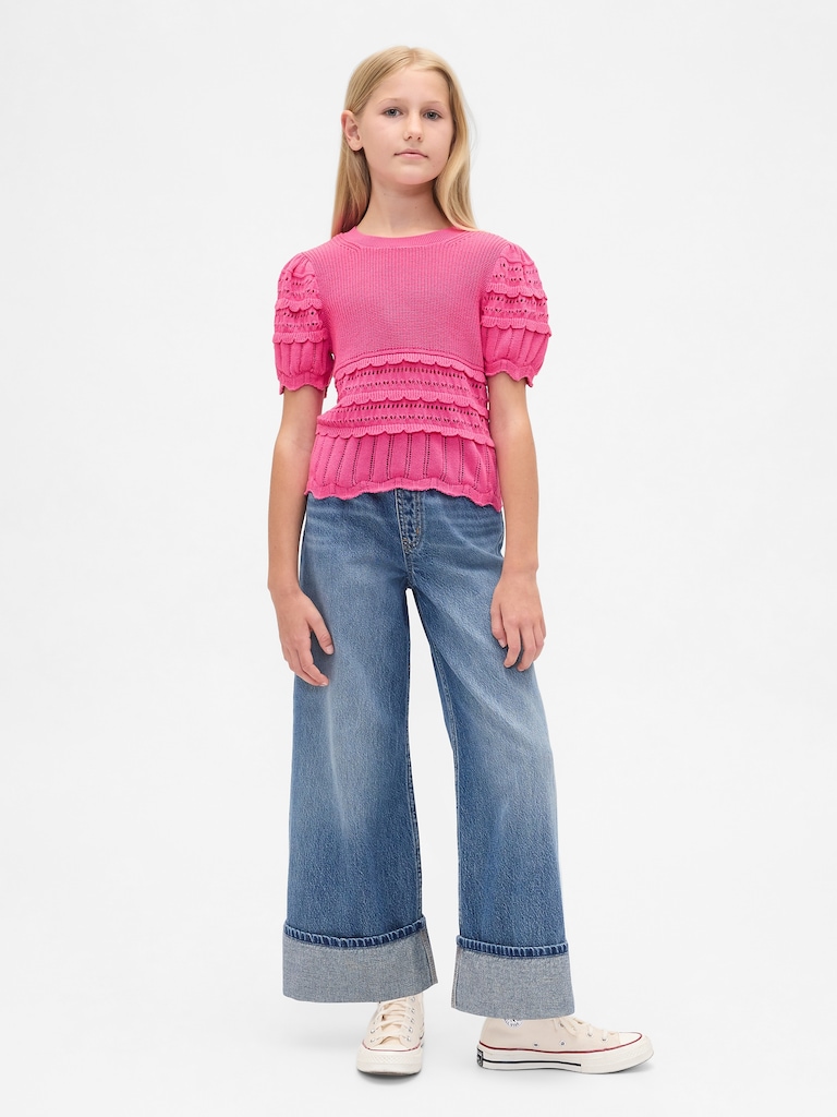 Kids Scalloped Mixed-Stitch Sweater
