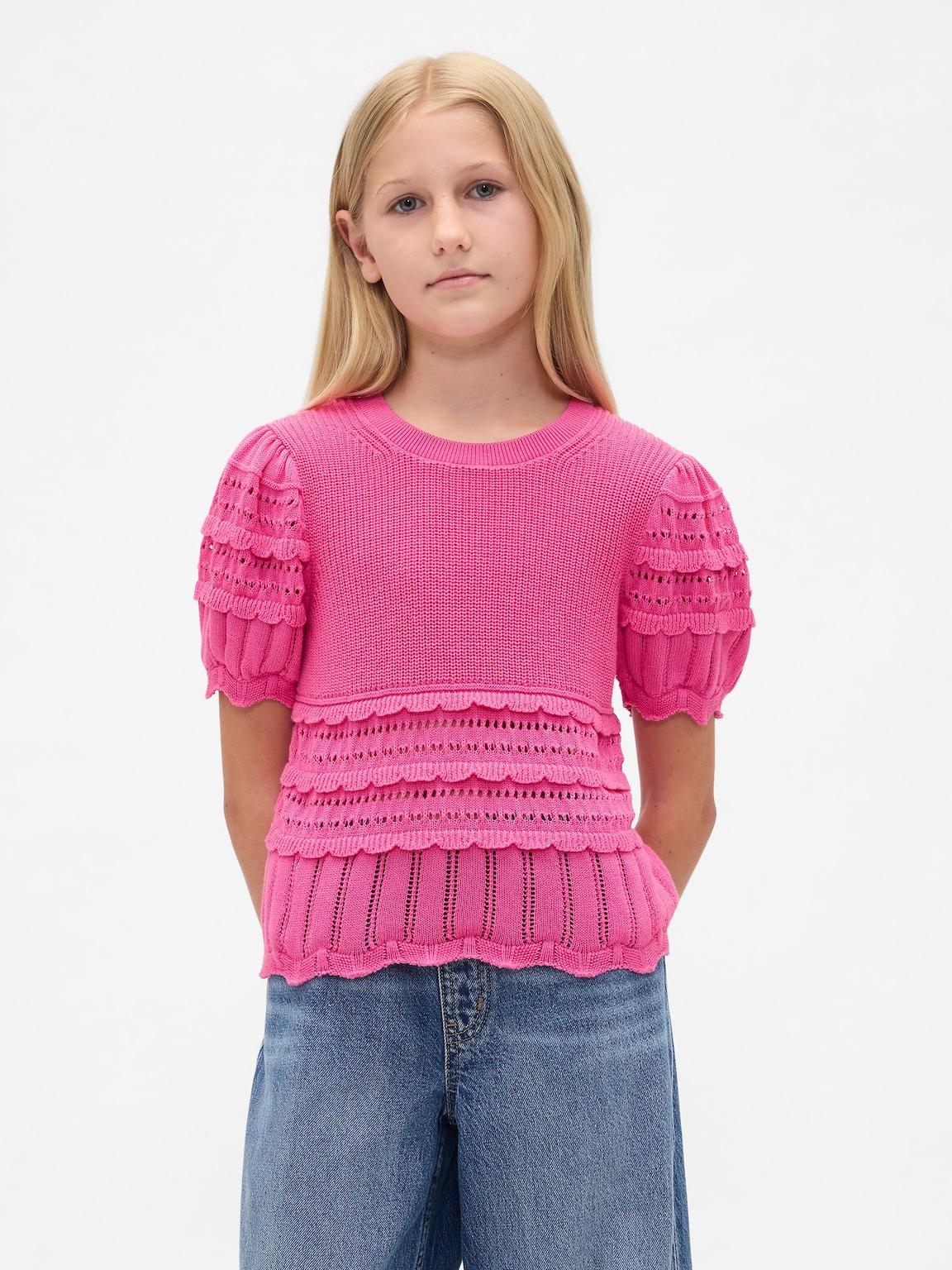Kids Scalloped Mixed-Stitch Sweater