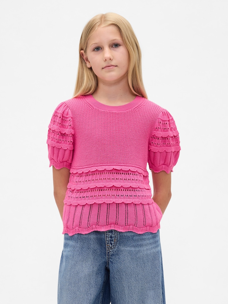 Kids Scalloped Mixed-Stitch Sweater