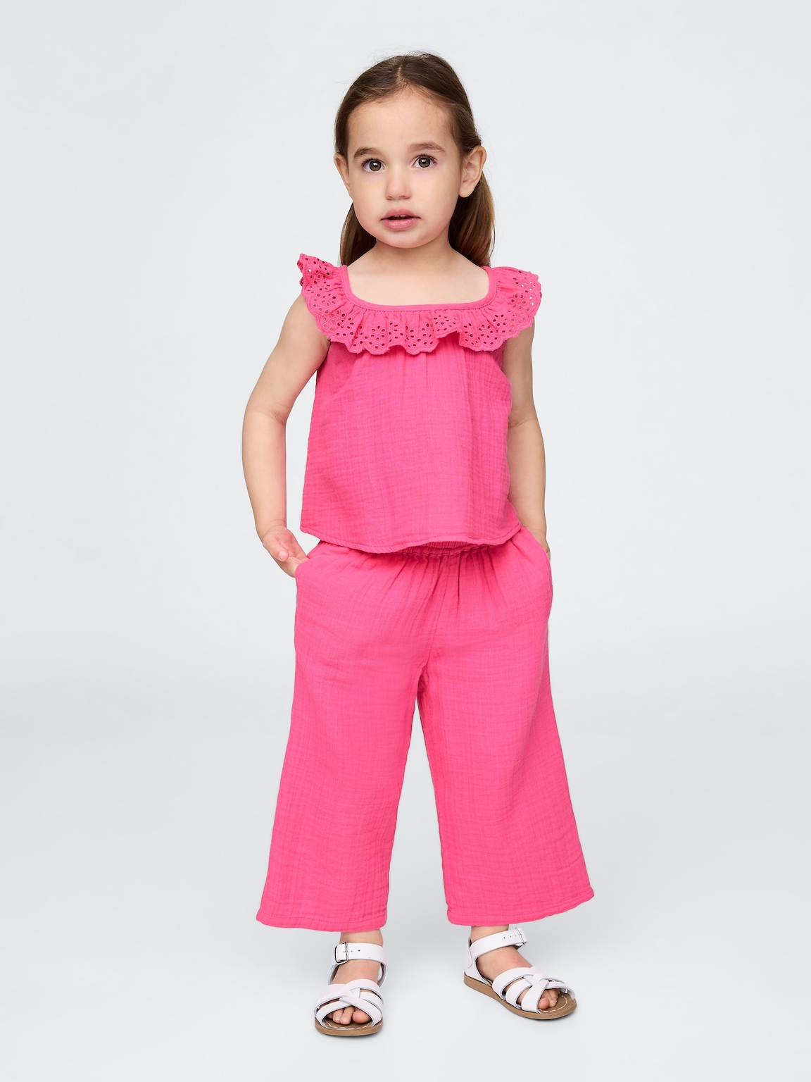 Baby & Toddler Gauze Eyelet Ruffle Outfit Set